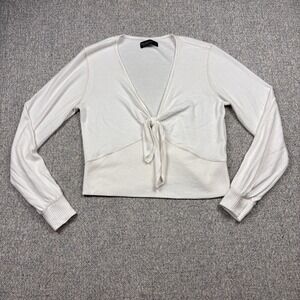 Abercrombie & Fitch Ivory Tie Front Crop Top Cardigan Women's Large